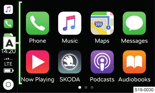na délce stisknutí: Stisknutí: návrat do hlavní nabídky Apple Car- Play Přidržení: zapnutí hlasového ovládání Siri MirrorLink Podmínky spojení Obecné podmínky spojení Mobilní zařízení podporuje typ