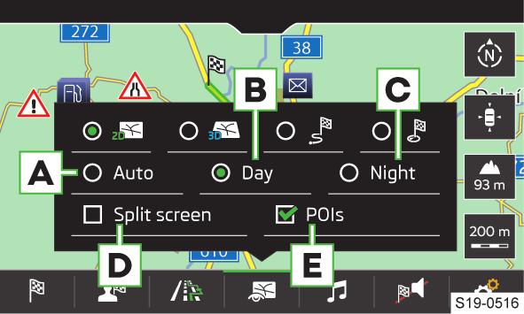 90 Infotainment Amundsen Navigace Zobrazení následující nabídky Uložení aktuální polohy vozu jako vlajkový cíl. Zobrazení seznamu uložených tras. Zobrazení seznamu uložených cílů.
