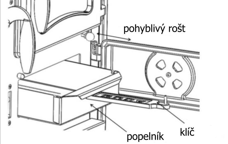 , 26 17.3 Čištění popelníku Doporučujeme vysypávat popel každý den. Nikdy nenechte vrstvu popela dosáhnout až k roštu, tím by se omezila primární cirkulace vzduchu a oheň by pomalu vyhasl.