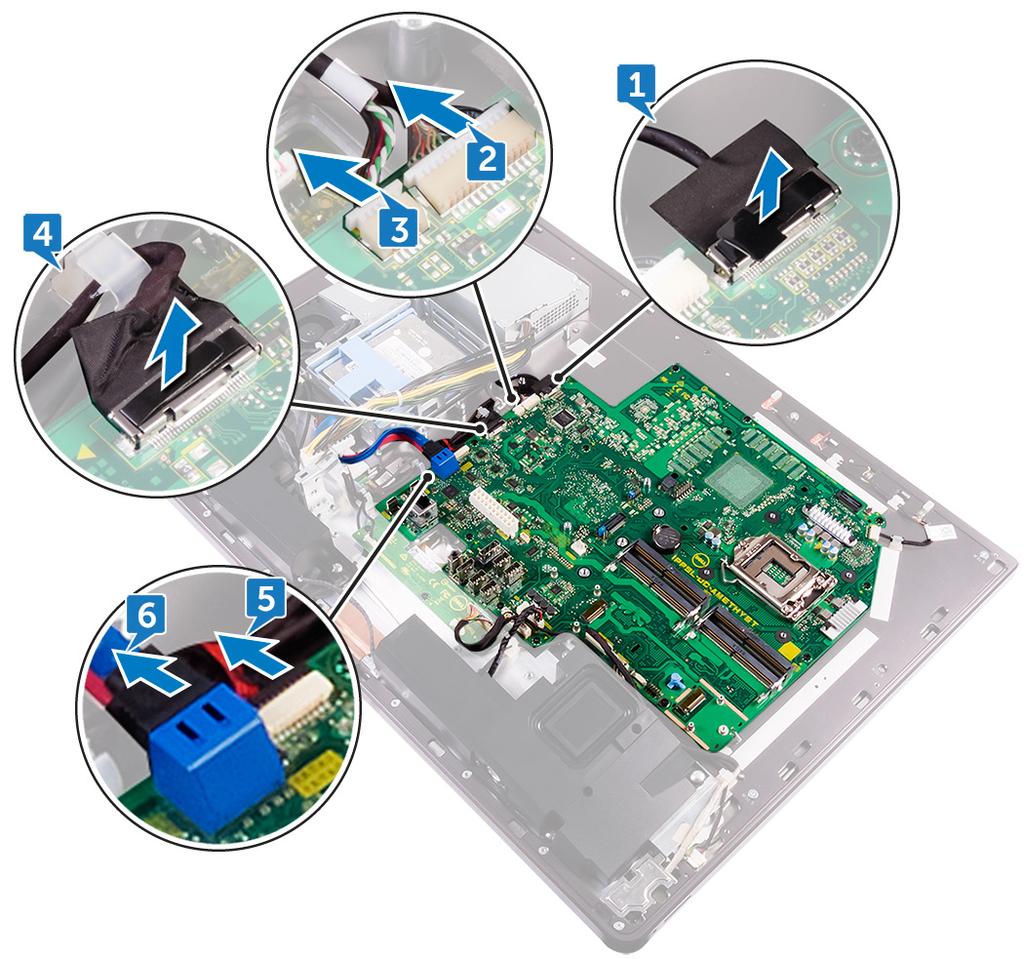 14 Vyjměte disk SSD. Postup POZNÁMKA: Abyste zabránili případnému poškození kabelů, nezapomeňte je uvolnit z vodítek. 1 Odpojte kabel displeje od základní desky pomocí poutka.