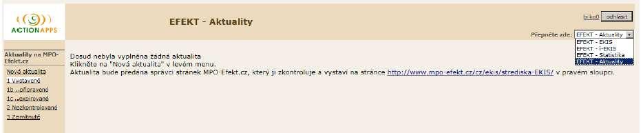 e) MOŽNOSTI EKIS Můžete vložit informaci o vámi konané akci, např.