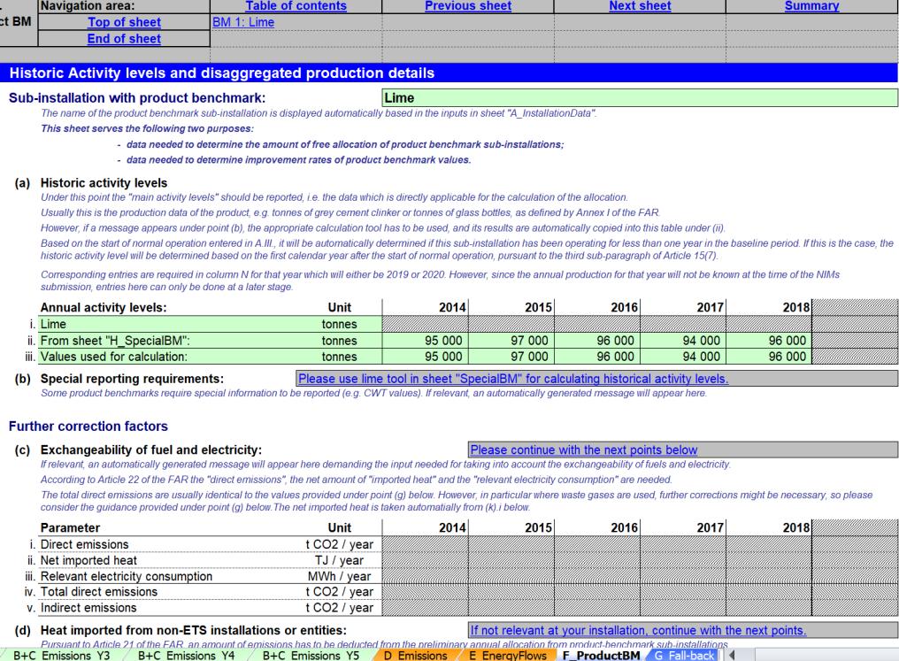 F "Referenční úroveň (BM) produktu" - Údaje o dílčích zařízeních týkající se referenčních hodnot produktu F.