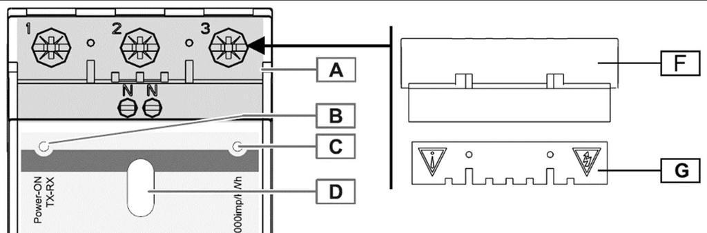 Důležitá informace pro připojení vodičů. Před připojením horní řady svorek 7-12 a N se musí instalovat ochranná izolační podložka nad svorky 1-6. Viz obrázek s popisem přístroje, písmeno F.