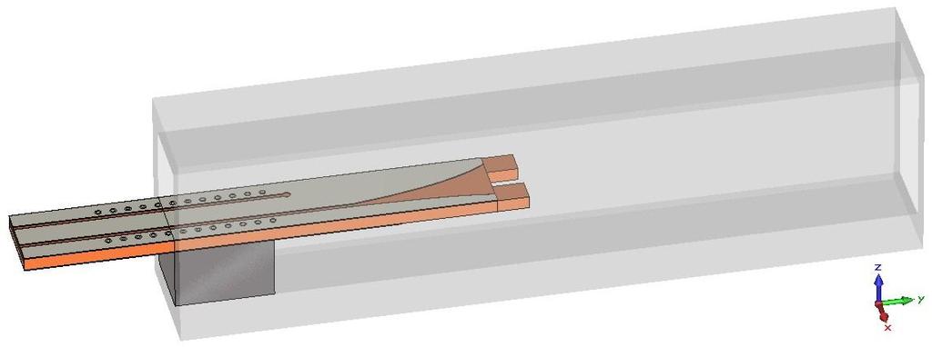 6 PODÉLNÝ PŘECHOD VEDENÍ Z WR12 NA GCPW (FINLINE) Při modelování tohoto typu přechodu je vycházeno z [19].