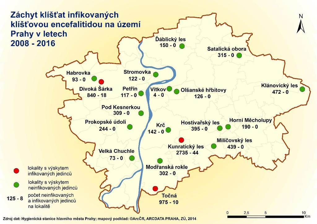 Záchyt klíšťat infikovaných klíšťovou