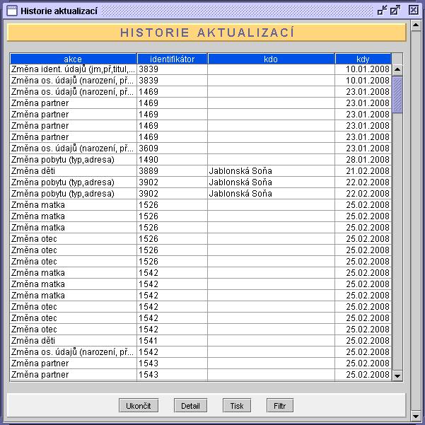 109 2. Do pole Aktualizace zadejte pomocí tlačítka se třemi tečkami změny, které chcete zobrazit v historii. 3. Do pole Datum od-do zadejte časový interval pro zobrazení historie změn. 4.