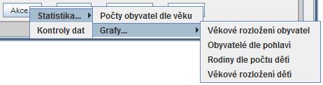 19 Akce Statistika - Grafy nabízí grafické znázornění procentuálních podílů daných skupin obyvatel. Akce Kontroly dat - proběhne kontrola na doplněnou obec, část obce a ulici.