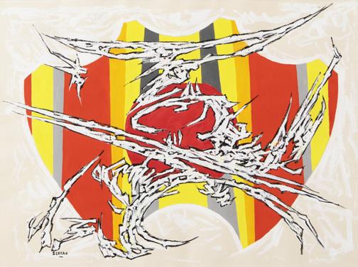 154. JAROSLAV SERPAN (SOSSOUNTZOV) (1922-1976) CLK 99, 1967 kombinovaná technika, karton, s.p. 41,5 x 56 cm značeno vlevo dole: Serpan na rubu: CLK 99 Serpan déc.