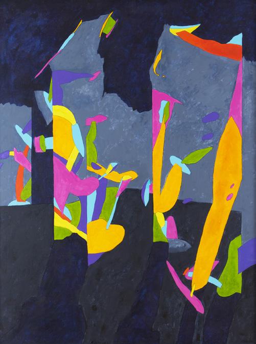 107. ALEŠ LAMR (1943) Stély v šedém, 1982 olej, plátno, 146 x 111 cm značeno dole uprostřed: A. Lamr 82 na rubu: Stély v Šedém, A.L. 82 Sběratelsky vzácné rané dílo většího rozměru, do naší aukce bylo získáno z kvalitní sbírky.