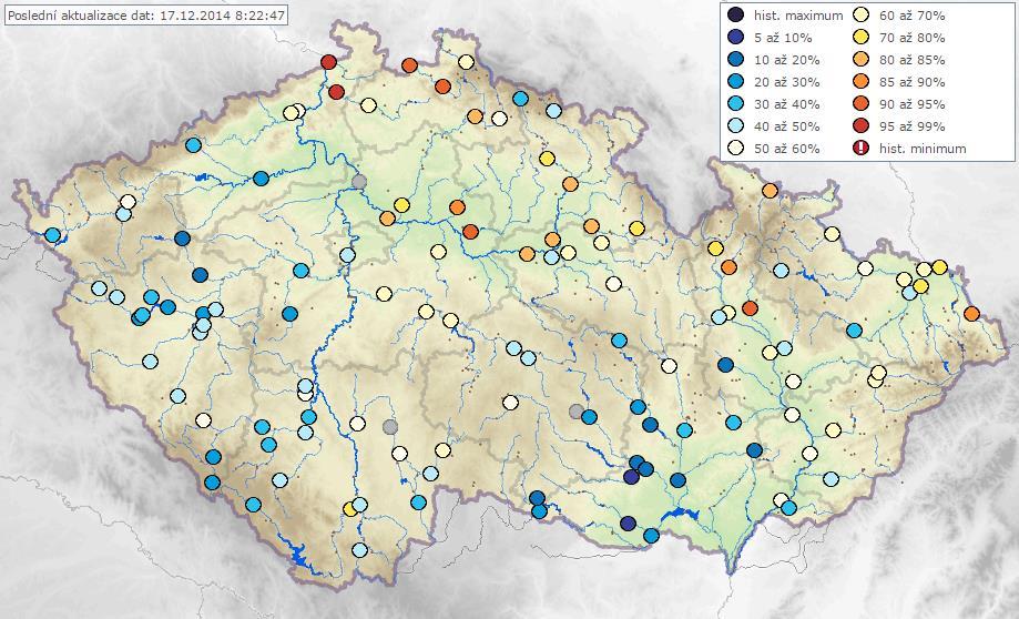 F: Vlhkost půdy Na počátku aktuálního týdne převládala až do hloubky 50 cm vlhkost půdy nad 50 % využitelné vodní kapacity (VVK), zhruba 25 % stanic hlásilo slabou zásobu půdní vody (vlhkost pod 50 %