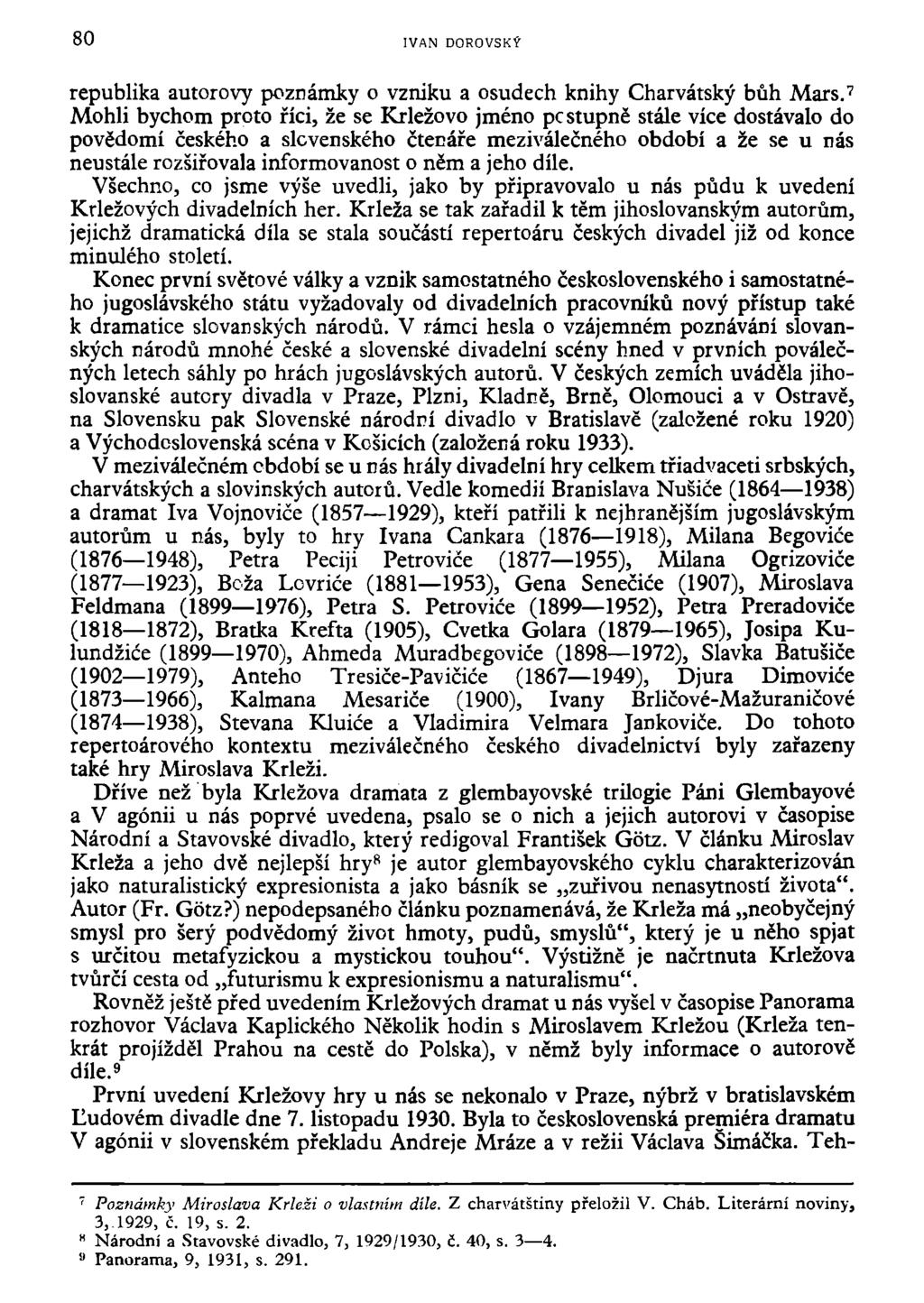 80 IVAN DOROVSKÝ republika autorovy poznámky o vzniku a osudech knihy Charvátský bůh Mars.