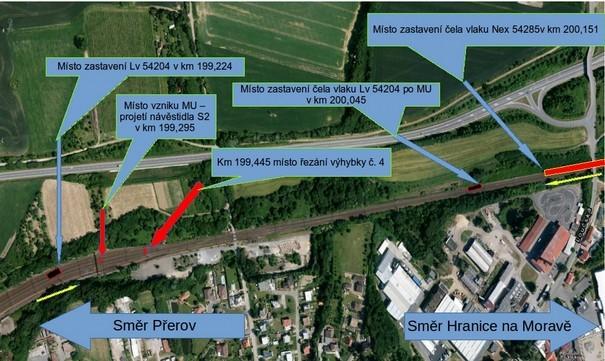 (vjezd vlaku do žst. Lipník n/b.), návěstěné hlavním (vjezdovým) návěstidlem 2L žst. Lipník n/b., na TK č. 2 zastavil.
