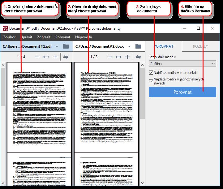 1 Otevřete aplikaci ABBYY Porovnat dokumenty, otevřete jednu z verzí, kterou chcete porovnat, v levém