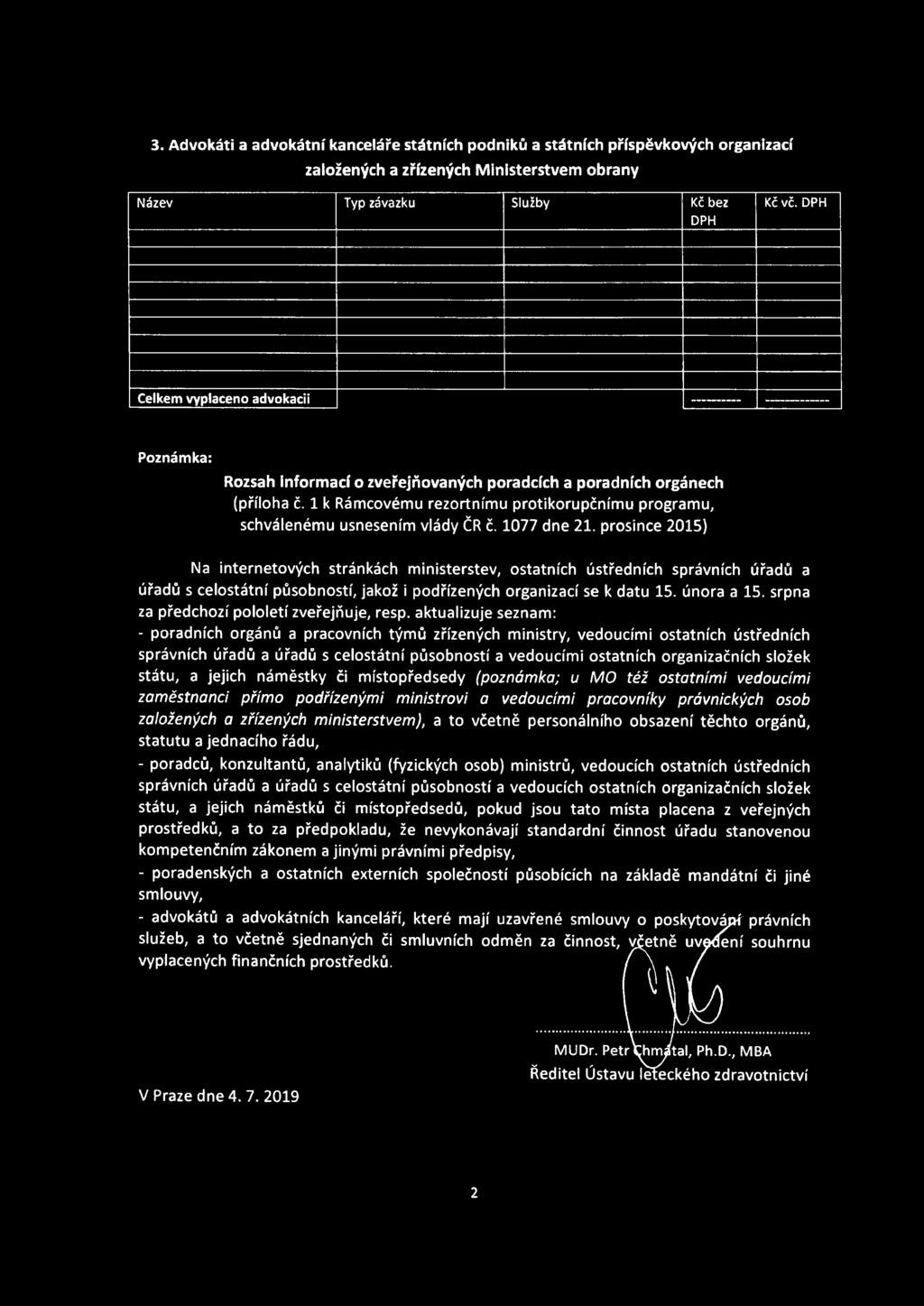 1 k Rámcovému rezortnímu protikorupčnímu programu, schválenému usnesením vlády ČR č. 1077 dne 21.