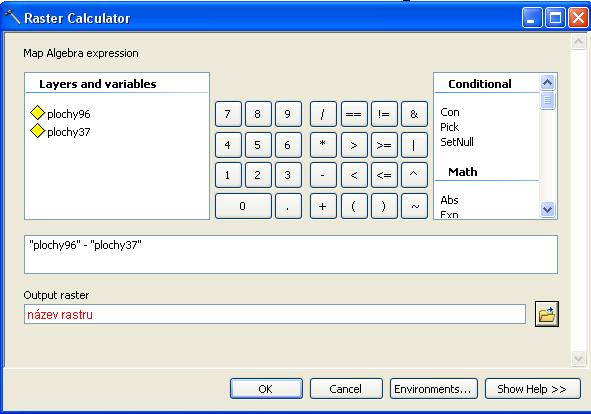 Raster Calculator) a odečte se jeden rok od druhého co je 0 změna nebyla, co je