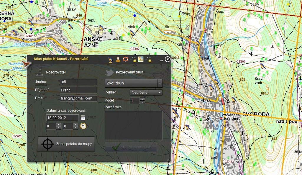 Sekce POZOROVÁNÍ je přístupná všem bez výjimky a slouží k zadávání pozorování ptáků (mimo metodicky danou část mapování či sčítání).
