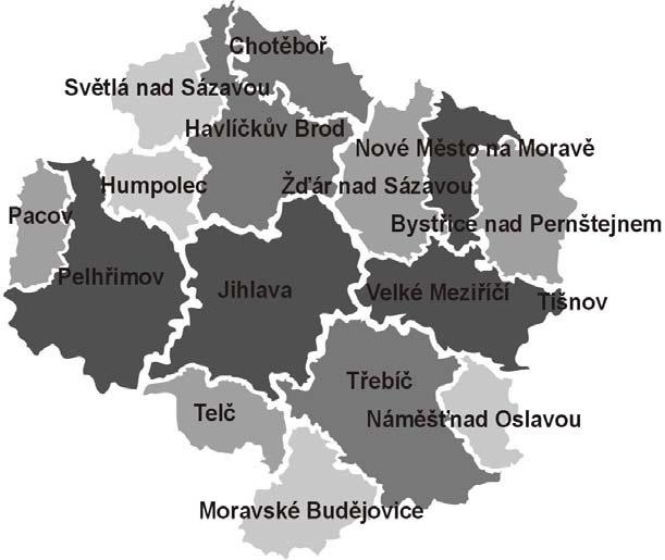 Kraj Vysočina Regionální struktura rozdělení absolutní míry rizika v obcích s rozšířenou působností (ORP) v roce 2003 Administrativní mapa rozložení absolutní míry rizika průmyslové