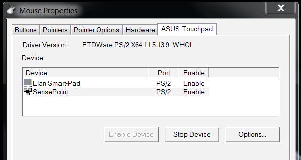 Používání ASUSPRO SensePoint Tento notebook je vybaven zařízením ASUSPRO SensePoint, pomocí kterého lze pohybovat ukazatelem myši nebo kurzorem po obrazovce.