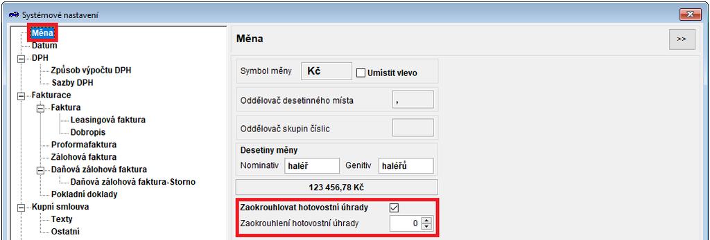 Pokud byste chtěli zaokrouhlovat celkovou částku faktur i v případě bezhotovostních plateb, musí zaokrouhlení vstupovat do DPH, což v systému Caris je umožněno pouze v modulu Autosalon. 3.1.