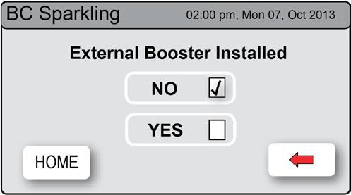 Ovládání obrazovky LCD - oddíl C IV. Booster - posílení ohřevu Tuto funkci je třeba vzít v úvahu, pokud je nainstalována Booster jednotka (předehřátí vstupní vody) A V. CO 2 -Proplach 2.
