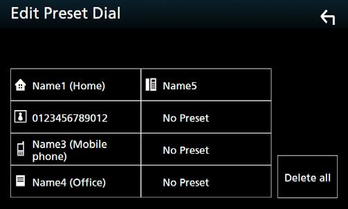 Ovládání Bluetooth ÑÑPřednastavení telefonního čísla V tomto přístroji si můžete přednastavit často používaná čísla. 1 Klepněte na [ ]. 2 Klepněte na [Edit].