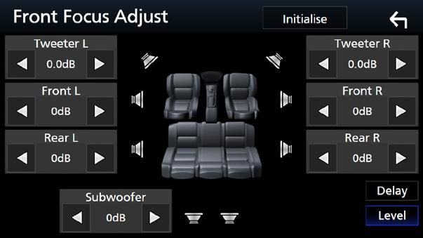 hhobjeví se obrazovka Audio. 3 Klepněte na položku [Audio Memory]. [Sound Image LR (Front)] Zaměřuje zvukový obraz před přední sedadla.