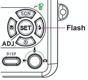 Použití blesku Stisknutím tlačítka blesku se cyklicky přepínají různé režimy blesku ve vašem fotoaparátu. Na displeji LCD se zobrazí symbol oznamující režim blesku.