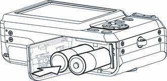 Vložení baterií Fotoaparát je napájen dvěma alkalickými bateriemi velikosti AA nebo akumulátory Ni-MH (min. 1000 mah/1,2 V). 1. Posunutím otevřete kryt baterií. 2.