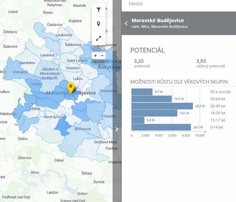 What we typically visualize: immediate overview of sales network performance market shares, market potentials, white spots,