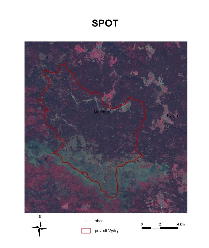Kap. 3: Použitá data a metodika práce Obrázek č. 7: Poloha modelového území na družicovém snímku Zdroj: SPOT 3.2.