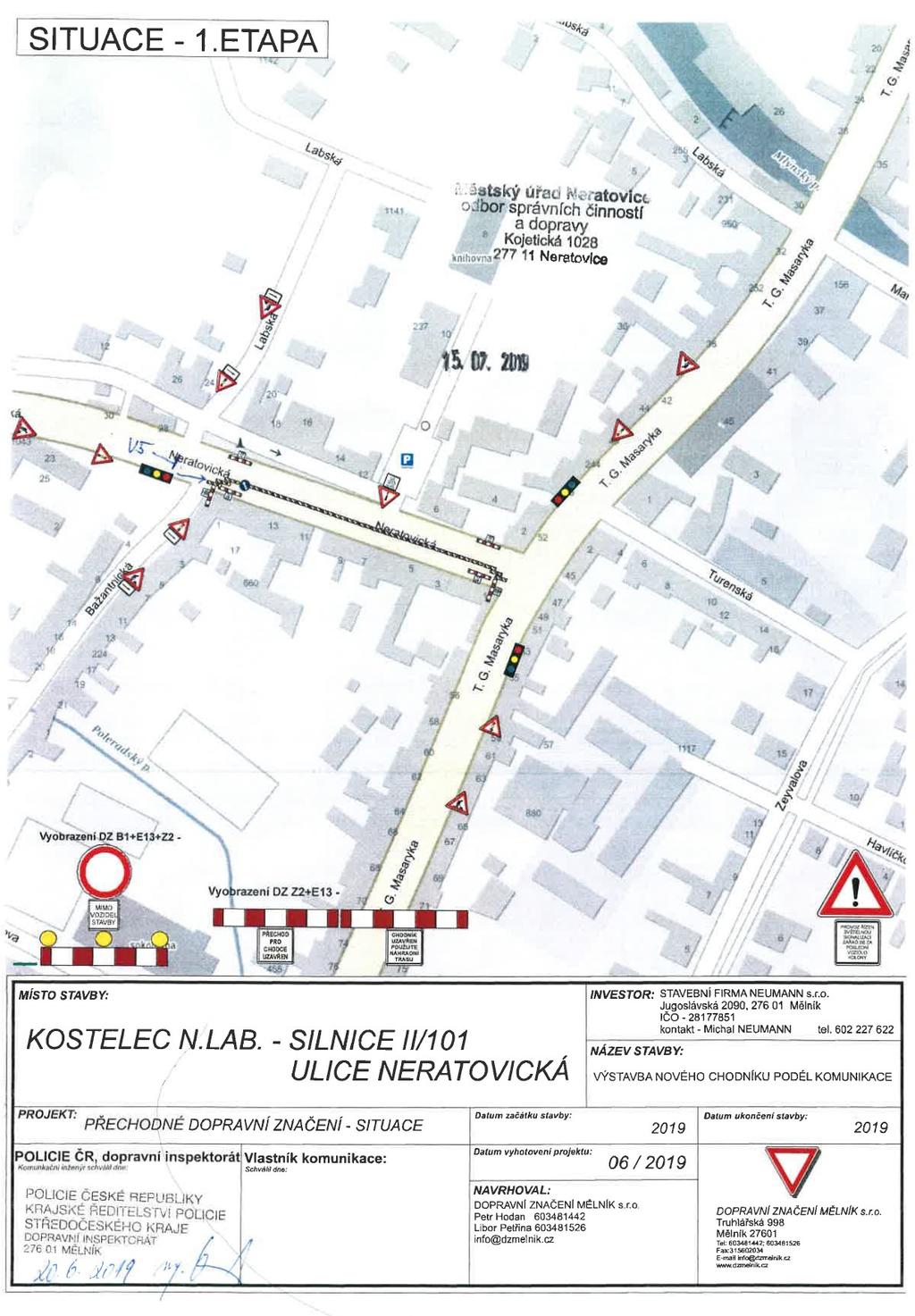 MěÚN/061809/2019 Situace výstavby nového chodníku podél silnice