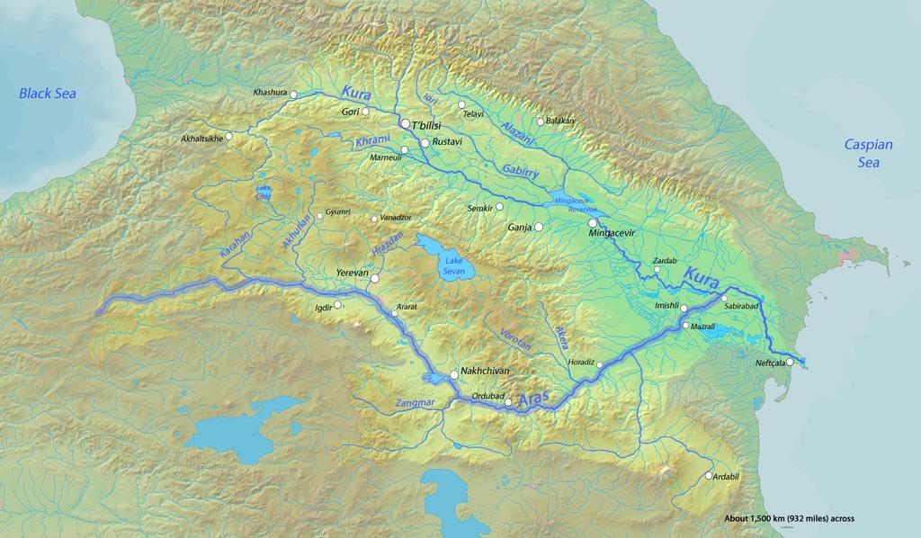 Řeka Kura a Aras Jezero Sevan Vodní