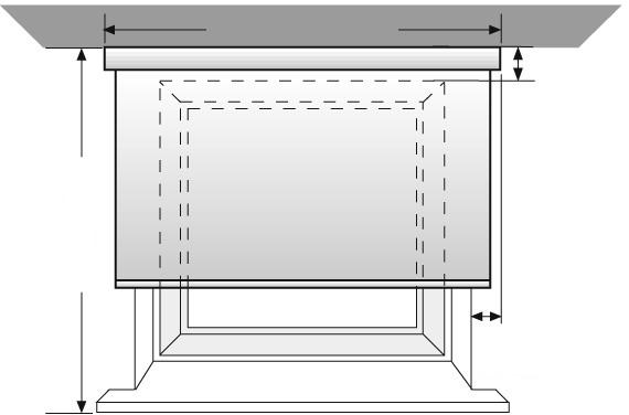 8 cm Přesah po straně Doporučené rozměry pro montáž před okenní výklenek na strop: