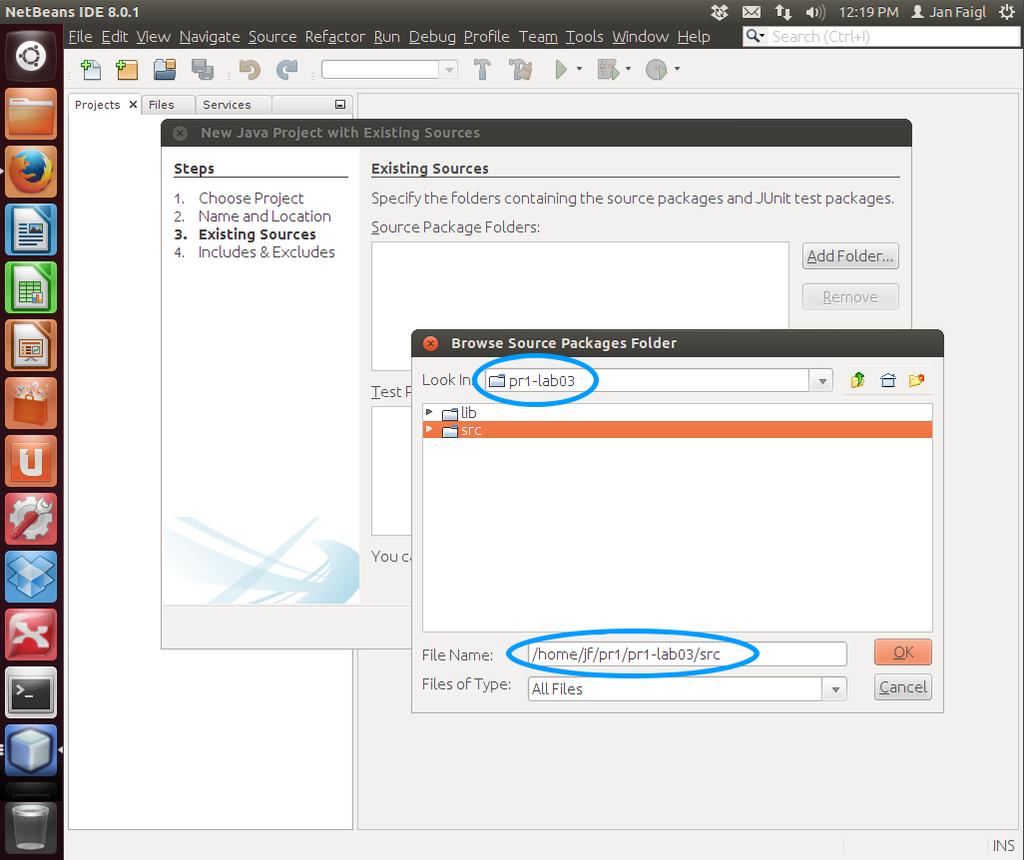 Diskové oddíly, soubory a domovský adresář Vytvoření projektu v Netbeans Netbeans nastavení