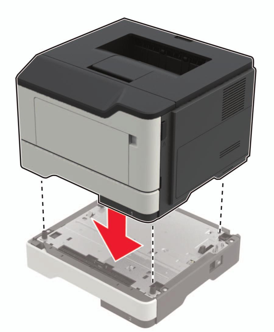 Aktualizace a migrace 121 4 Vyrovnejte tiskárnu se zásobníkem a usaďte tiskárnu, aby zaklapnula na místo.