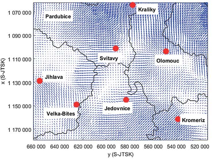 212 ročník 65/107 2019 číslo 9 Obr. 2 Korekce mezi S-JTSK/05 a S-JTSK převodní tabulka verze 1710 Obr.