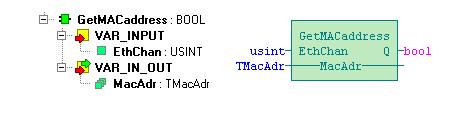 5.9 Funkce GetMACaddress Knihovna : ComLib Funkce GetMACaddress vrátí aktuální MAC adresu pro zadaný ethernet kanál. MAC adresa je uložena do proměnné MacAdr, která má strukturu typu TMacAdr.
