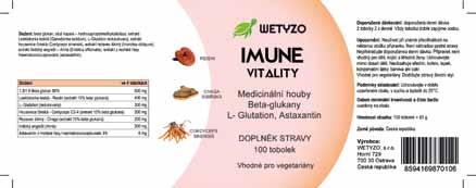 Kromě beta glukanů obsahuje také tři nejdůležitější medicinální houby (Reishi, Cordyceps a Chaga).