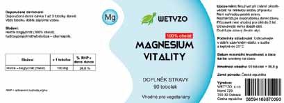 MAGNESIUM VITALITY Využitelnost až 80% bez nežádoucích vedlejších účinků. Magnesium Vitality je doplněk stravy s hořčíkem v chelátové formě.