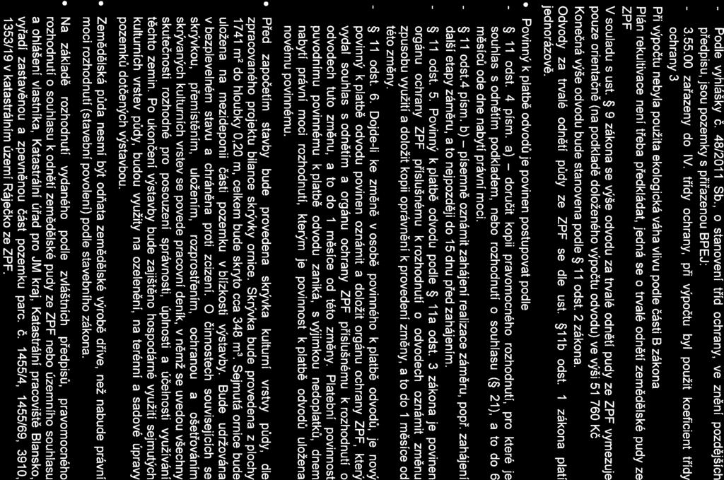 Podle doručit vyhlášky č. 48/2011 Sb., o stanovení tříd ochrany, ve znění pozdějších předpisů, jsou pozemky s přiřazenou BPEJ: 3.55.00 zařazeny do IV.