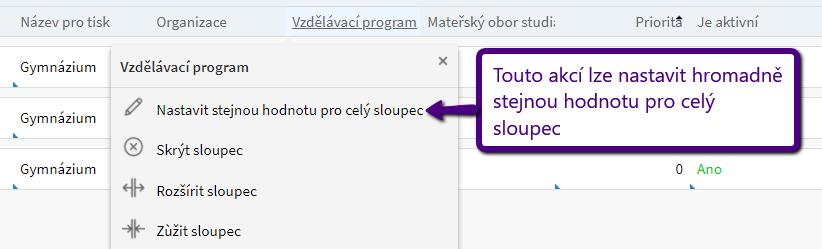 Provedeme to přes záhlaví sloupce a vybrání možnosti Nastavit stejnou hodnotu pro celý sloupec. 1.