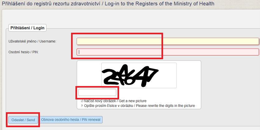 Získání přístupu k registru a přihlášení