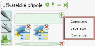 Poté má uživatel přístup k dalším funkcím: Přesunout skupinu nebo vytvořit novou skupinu Vložit novou ikonu s parametrem Příkaz Přidat oddělovač s parametrem Oddělovač Vložit ukončovač řádky