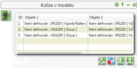 Uţivatelské rozhraní 2: Výsledky kontroly kolizí Advance Steel 2014 zobrazí výsledky kontroly kolizí v novém designu, který je obdobou palety nástrojů.