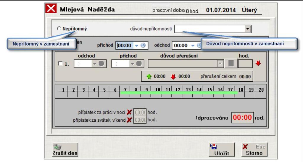 V důvodu nepřítomnosti se zobrazí jen přerušení, která mají nastaveno povolit v celodenní