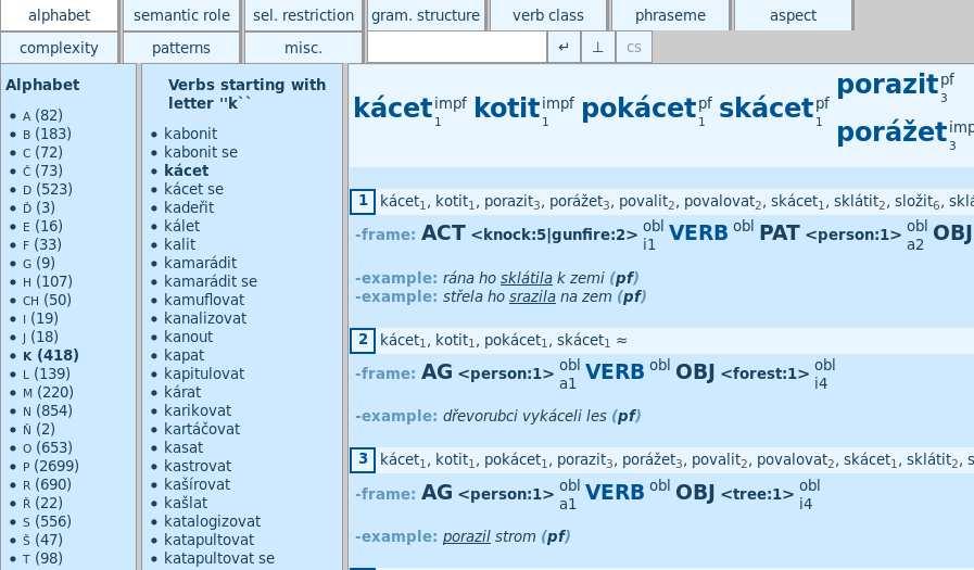 Valeční lexikon VerbaLex VerbaLex v HTML Úvod do počítačové lingvistiky 10/11 23 / 38 Valeční lexikon VerbaLex Využití valencí v sémantické analýze reprezentace slovesného rámce: 1.