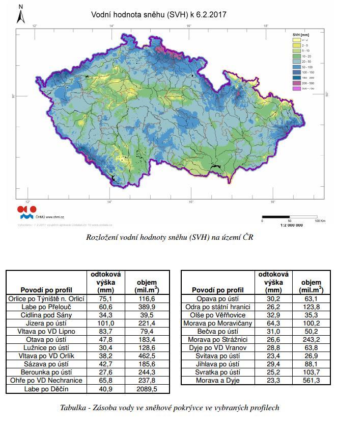 Mapa rozložení vodní hodnoty