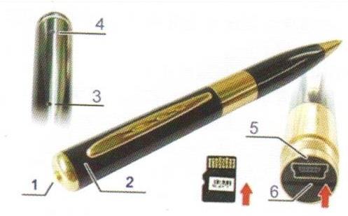 1. Popis přístroje 1. Ovládací tlačítko (dále pouze OT) multifunkční tlačítko, sloužící k ovládání tužky nachází se na vrchu tužky 2. Kamera nachází se nad klipem 3. Mikrofon nachází se pod klipem 4.