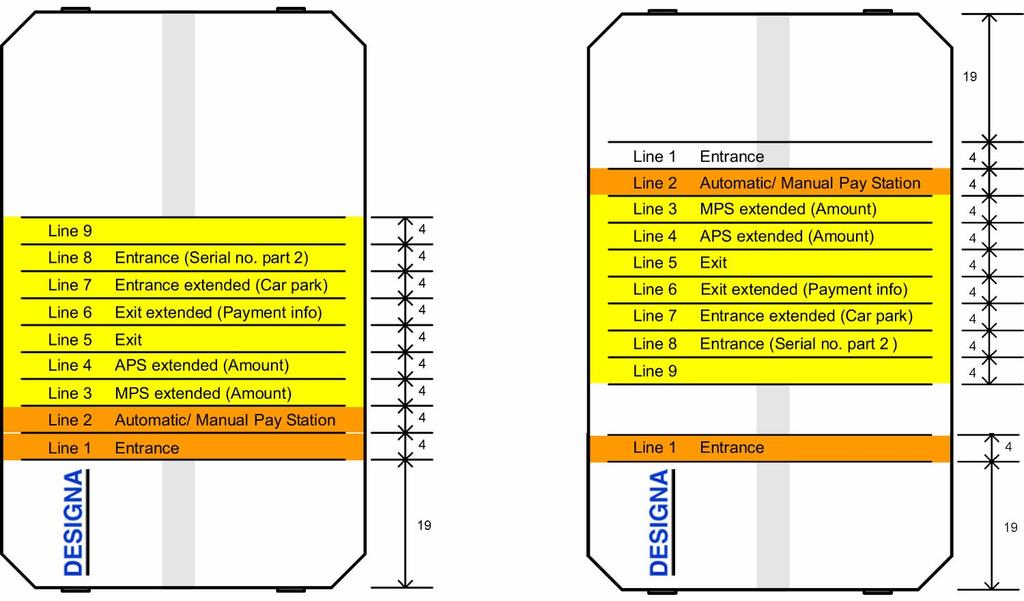 Pos: 31 /Hardware/Geräteaufbau/6_Abmessungen/ENT @ 0\mod_1176731806640_6.doc @ 809 C.3.2 Ostatní zóny tisku pro lístky se středovým proužkem Fig.