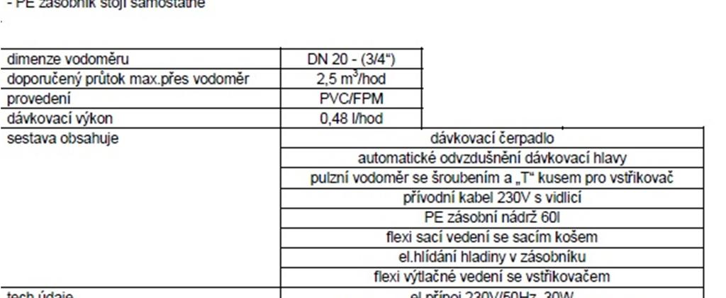 vodoměr 3/4 - sací a výtlačné armatury - vstřikovač -